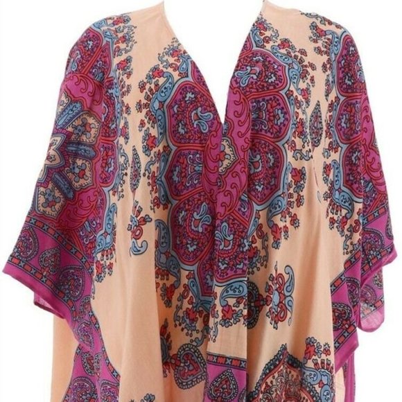 Theodora & Callum Open Front Printed Ruana Kimono - Picture 1 of 3